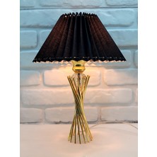 Decodelight Gold Kaplama Burgu Metal Ayaklı Kristal Cam Toplu Pileli Siyah Kumaş Şapkalı Abajur