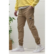 Erkek Beli Lastikli Likralı Kargo Cepli Gabardin Pantalon