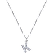 Gimora Gümüş Üzeri Rodyum  Kaplama Zirkon Taşlı K Harfi Kolye