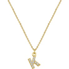 Gimora Gümüş Üzeri 14 Ayar Altın Kaplama Zirkon Taşlı K Harfi Kolye