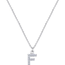 Gimora Gümüş Üzeri Rodyum  Kaplama Zirkon Taşlı F Harfi Kolye