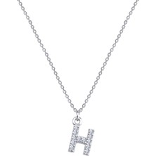 Gimora Gümüş Üzeri Rodyum  Kaplama Zirkon Taşlı H Harfi Kolye