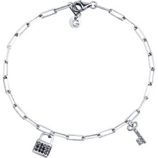 Gimora Gümüş Üzeri Rodyum Kaplama Kalın Zincir Charm Bileklik