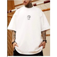 Noflen Unisex Beyaz Oversize Use It Brain Baskılı T-Shirt