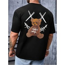 Noflen Unisex Teddy Ayıcık Baskılı Oversize %100 Pamuk T-Shirt
