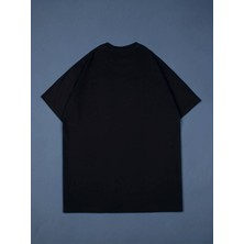 Noflen Unisex Siyah Smoke Baskılı Oversize %100 Pamuk T-Shirt