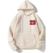 Unisex Bej Los Angeles 23 Baskılı Oversize Kapüşonlu Sweatshirt Hoodie