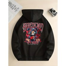 Unisex Stare Baskılı Oversize Kapüşonlu Sweatshirt Hoodie