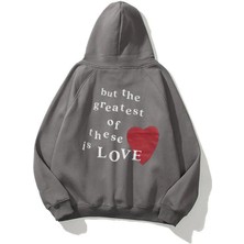 Unisex Faith Hope Love Baskılı Oversize Sweatshirt Hoodie