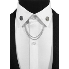 Gümüş Gri Renk Yuvarlak Içinde Vintage Motif Gömlek Yaka Iğnesi Yaka Zinciri