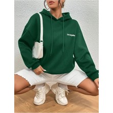Unisex Yeşil Baskılı Oversize Kapüşonlu Pamuklu Kışlık Sweatshirt Hoodie