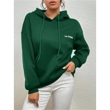 Unisex Yeşil Baskılı Oversize Kapüşonlu Pamuklu Kışlık Sweatshirt Hoodie