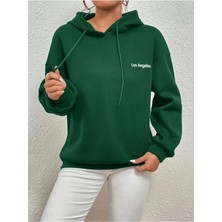 Unisex Yeşil Baskılı Oversize Kapüşonlu Pamuklu Kışlık Sweatshirt Hoodie