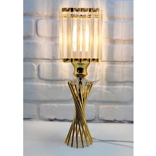 365GUNSERİSONU Modern Dekoratif Gold Metal Burgu Kristal Taşlı Kristal Dairesel / Kare Şapkalı Abajur Masa Lambası