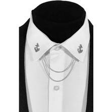 Çapa Şeklinde Gri Renk Metal Zamak Gömlek Yaka Iğnesi Yaka Zinciri