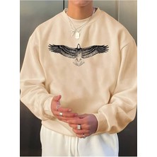 Unisex Kuş Baskılı Oversize Bisiklet Yaha Sweatshirt Hoodie