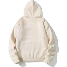 Unisex Bej Happiest Baskılı Oversize Sweatshirt Hoodie