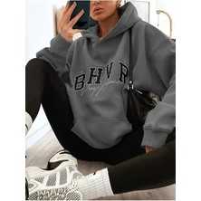Unisex Bhvr Baskılı Oversize Pamuklu Kapüşonlu Sweatshirt