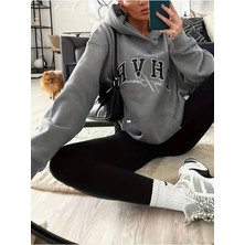 Unisex Bhvr Baskılı Oversize Pamuklu Kapüşonlu Sweatshirt