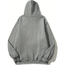 Unisex Antrasit Lost In Space Baskılı Oversize Sweatshirt Hoodie