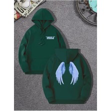 Unisex Nefti Yeşil Angels Kanat Baskılı Oversize Sweatshirt Hoodie