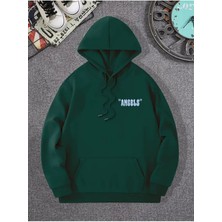 Unisex Nefti Yeşil Angels Kanat Baskılı Oversize Sweatshirt Hoodie