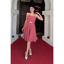 Sifon Kumaş Sırtı Ipli Elbise - Kiremit