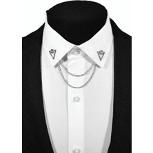 Taşlı Üçgen Figürlü Gümüş Gri Renginde Gömlek Yaka Iğnesi Yaka Zinciri