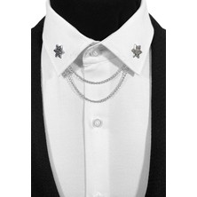 Çolpan Yıldızı Şeklinde Gümüş Gri Renginde Metal Gömlek Yaka Iğnesi Yaka Zinciri