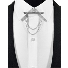 Klipsli Her Gömleğe Uygun Burgulu Gümüş Gri Yaka Iğnesi Yaka Zinciri