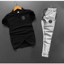 Baskılı Paris Erkek Polo Yaka Tshirt Scuba Eşofman Altı