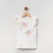 Overdo Kız Çocuk Çiçekli Fırfırlı Kısa Kollu %100 Pamuklu T-Shirt