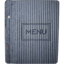 A5 - 5 Yapraklı Deri Menü Kabı - 23X15 cm (Gri-Siyah Çizgili)