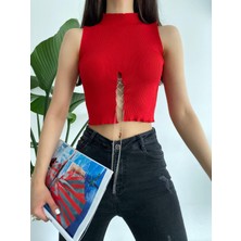 Zincir Detaylı Esnek Kumaş Crop/bluz