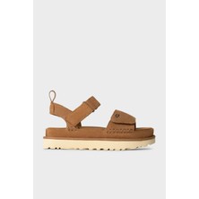 Ugg Logolu Süet Kadın Sandalet Kalın Taban Cırtlı Özellikli 1136783 Taba Renkli