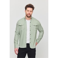 Slim Fit Çift Cepli Çıtçıtlı  Dar Kalıp Pamuklu Kot Gömlek