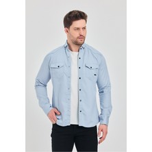 Slim Fit Çift Cepli Çıtçıtlı  Dar Kalıp Pamuklu Kot Gömlek