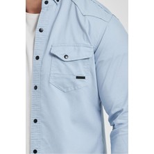 Slim Fit Çift Cepli Çıtçıtlı  Dar Kalıp Pamuklu Kot Gömlek