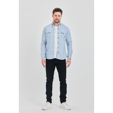 Slim Fit Çift Cepli Çıtçıtlı  Dar Kalıp Pamuklu Kot Gömlek