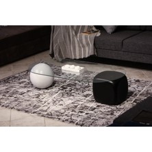 Modern Orta Sehpa & Top Sehpa Cam Sehpa & Küre Orta Sehpa - 1 Beyaz Top & 1 Siyah Zar - Oval - Şeffaf Cam