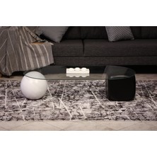 Modern Orta Sehpa & Top Sehpa Cam Sehpa & Küre Orta Sehpa - 1 Beyaz Top & 1 Siyah Zar - Oval - Şeffaf Cam