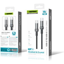Soffany HM-535 Örgülü Hızlı Type-C To Type-C Şarj ve Data Kablosu, Estetik Tasarım, 60W 100CM, Andorid iPhone iPad Ipod Uyumlu, Siyah