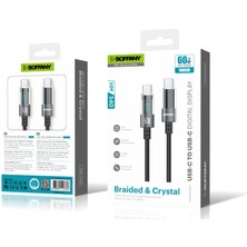 Soffany HM-540 Dijital Ekran Örgülü Hızlı Type-C To Type-C Şarj ve Data Kablosu, Estetik Tasarım, 60W 100CM, Andorid iPhone iPad Ipod Uyumlu, Siyah