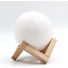 Asonplus 3D Moon Light Dekoratif Küre Gece Lambası Ahşap Standlı-Pilli-Orta Boy Dolunay Gece Lambası