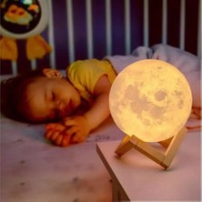 Asonplus 3D Moon Light Dekoratif Küre Gece Lambası Ahşap Standlı-Pilli-Orta Boy Dolunay Gece Lambası