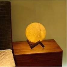 Asonplus 3D Moon Light Dekoratif Küre Gece Lambası Ahşap Standlı-Pilli-Orta Boy Dolunay Gece Lambası