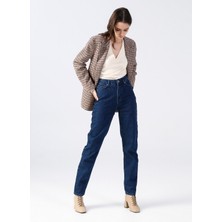 Fabrika Yüksek Bel Normal Paça Mom Fit İndigo Kadın Denim Pantolon TERRA-2