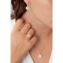 AgaKulche Tek Taş Gümüş Takı Seti S66GB 925