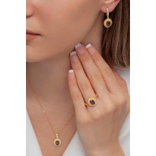 AgaKulche Oval Model Kadın Gümüş Takı Seti Gold S62GK 925