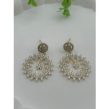 Vıp Taşlı Kalpli Yuvarlak Küpe